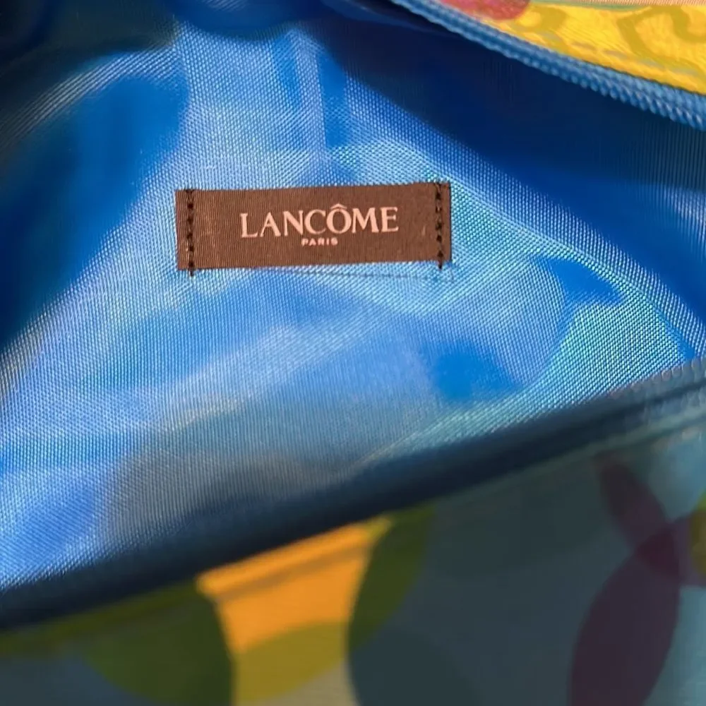 Lancome Paris Green Blue Yellow Purple Floral Circles Make up Cosmetic Zip Bag